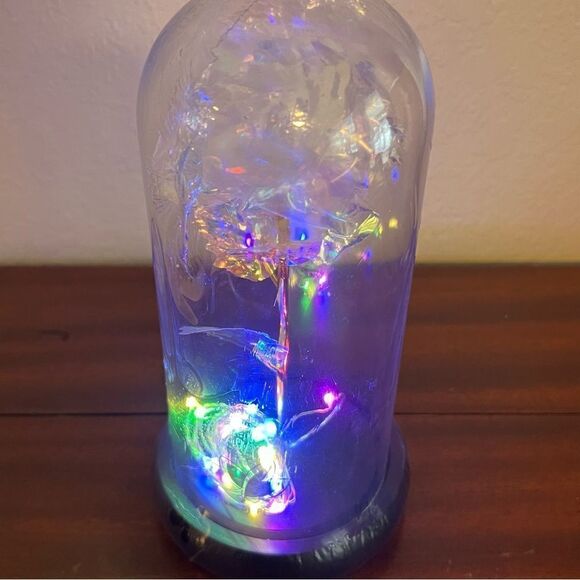 Dream of Flowers Lighted Rose in Glass Dome with Faux Wooden Base. New!! - Picture 6 of 11